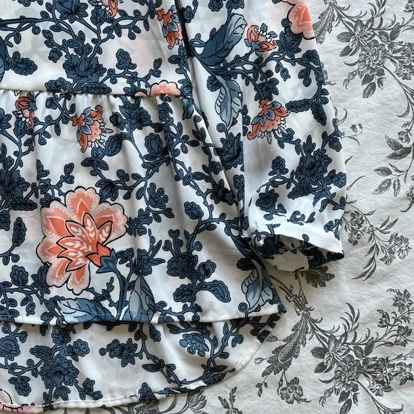 LOFT Floral Blouse - Blue and Pink - Picture 3 of 8